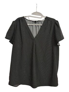 Hilary Radley Black & White Polka Dot V-Neck Flutter Sleeve Blouse